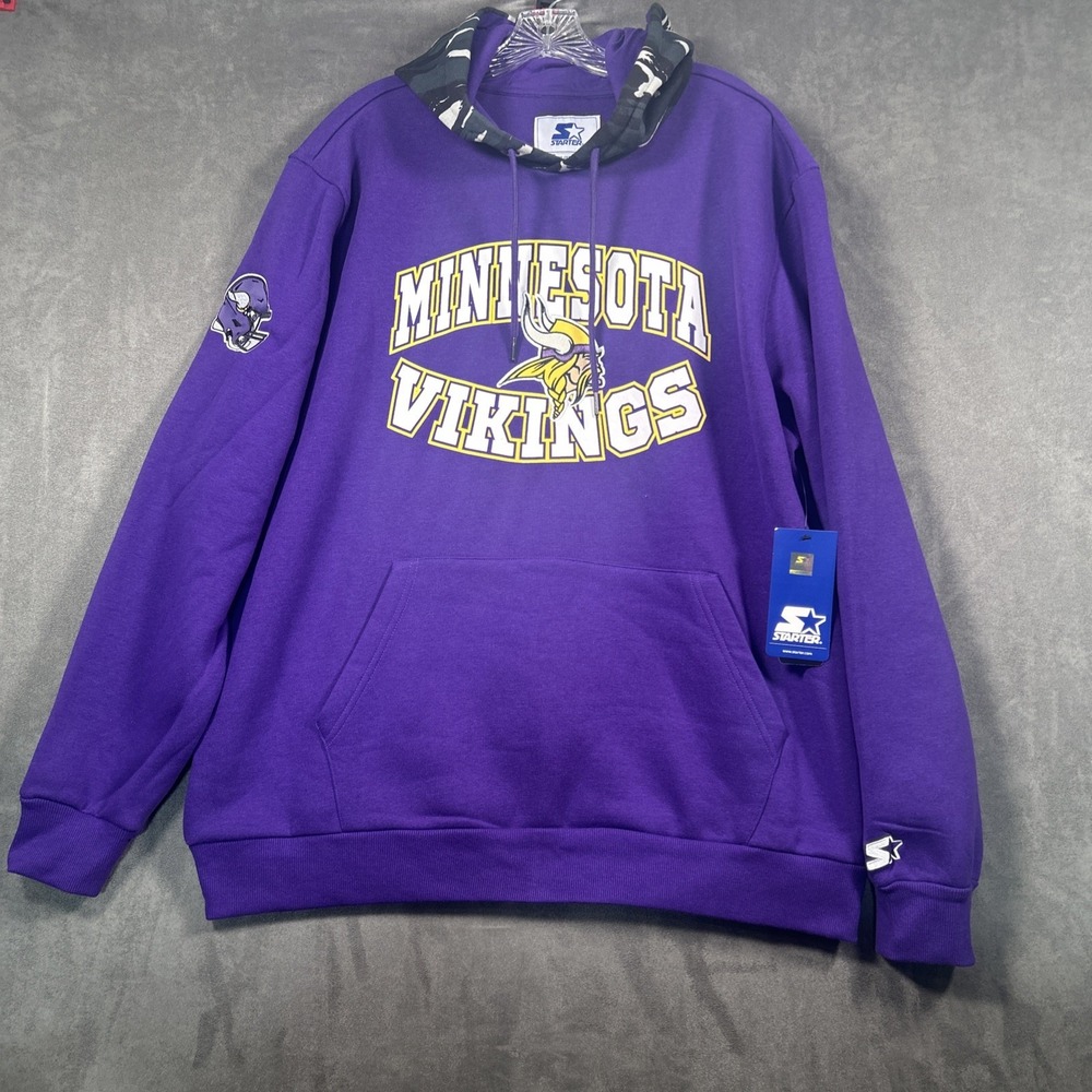 NEW Minnesota Vikings Starter Hoodie Mens 2XL Purple NFL Camo Hood